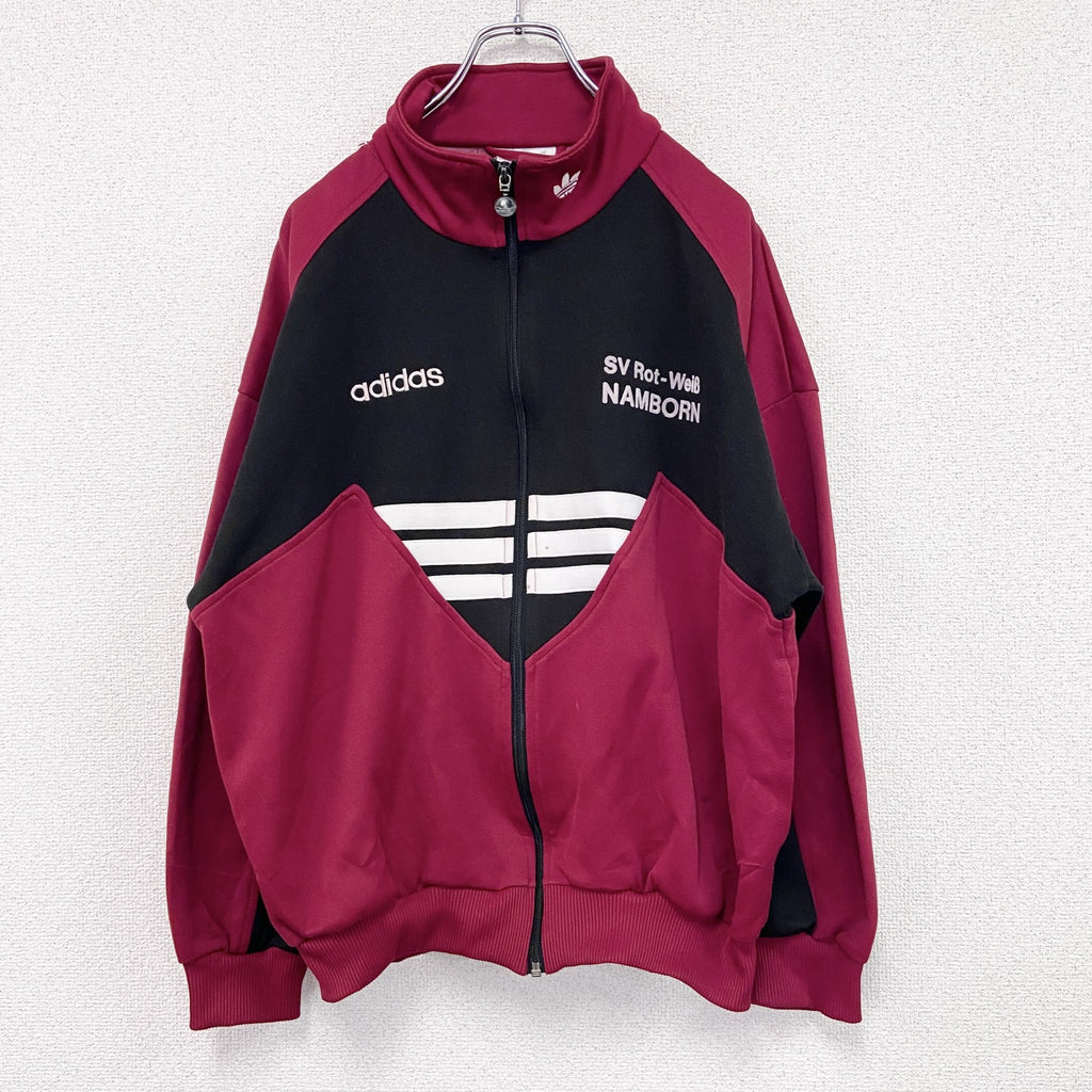 ～90s　adidas　アディダス　トラックジャケット/ジャージ　フロッキープリント　赤　レッド　Mサイズ