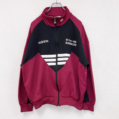 ～90s　adidas　アディダス　トラックジャケット/ジャージ　フロッキープリント　赤　レッド　Mサイズ