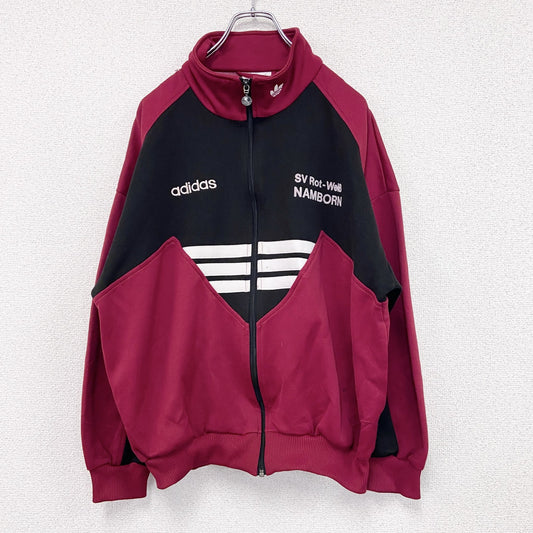 ～90s　adidas　アディダス　トラックジャケット/ジャージ　フロッキープリント　赤　レッド　Mサイズ