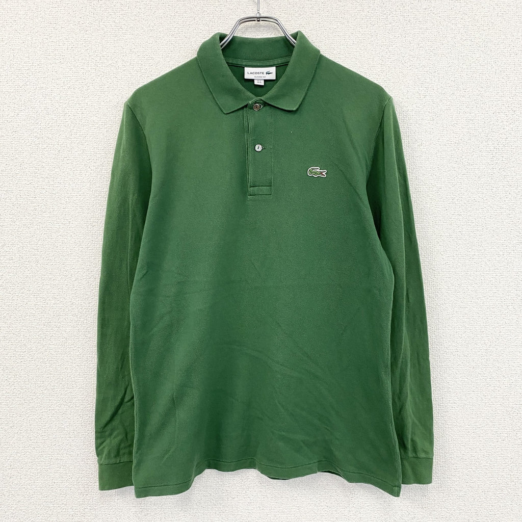 LACOSTE　ラコステ　長袖ポロシャツ　刺繍ロゴ　緑　グリーン　Mサイズ