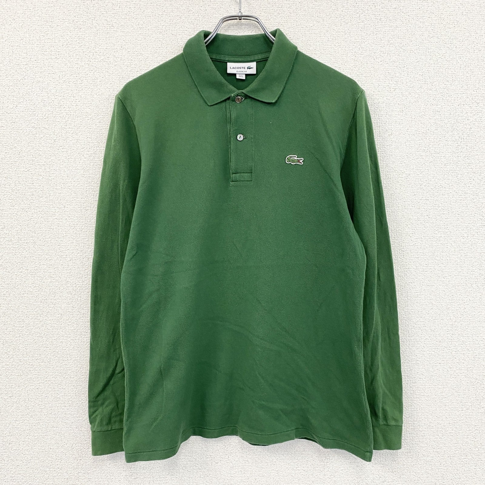 LACOSTE　ラコステ　長袖ポロシャツ　刺繍ロゴ　緑　グリーン　Mサイズ
