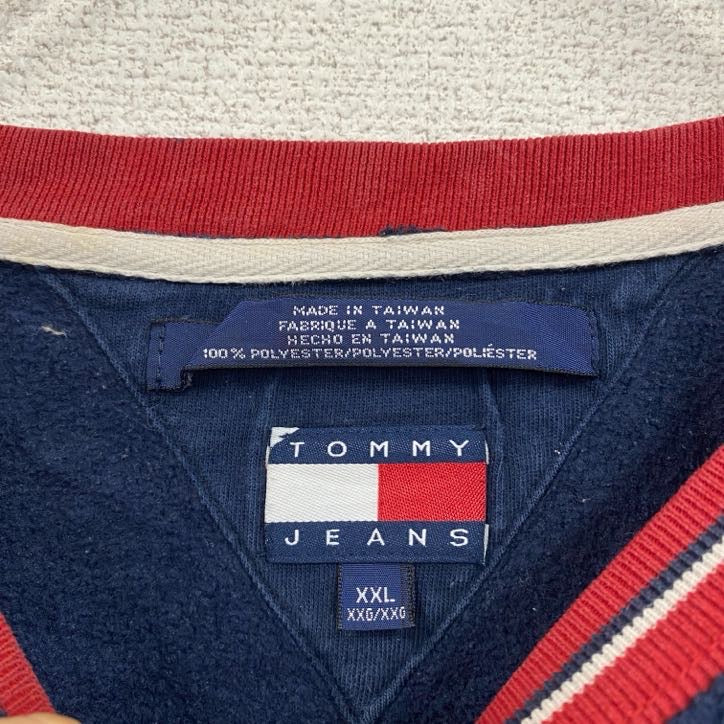 90s　TOMMY JEANS　トミージーンズ　フリースプルオーバー　ヴィンテージ　紺　ネイビー　2XLサイズ