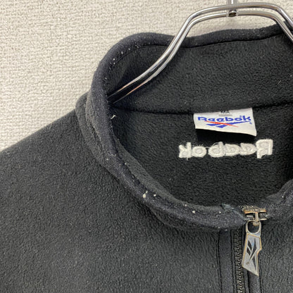 Reebok　リーボック　フルジップフリースベスト/ボアベスト　刺繍ロゴ　3つポケット　黒　ブラック　Mサイズ