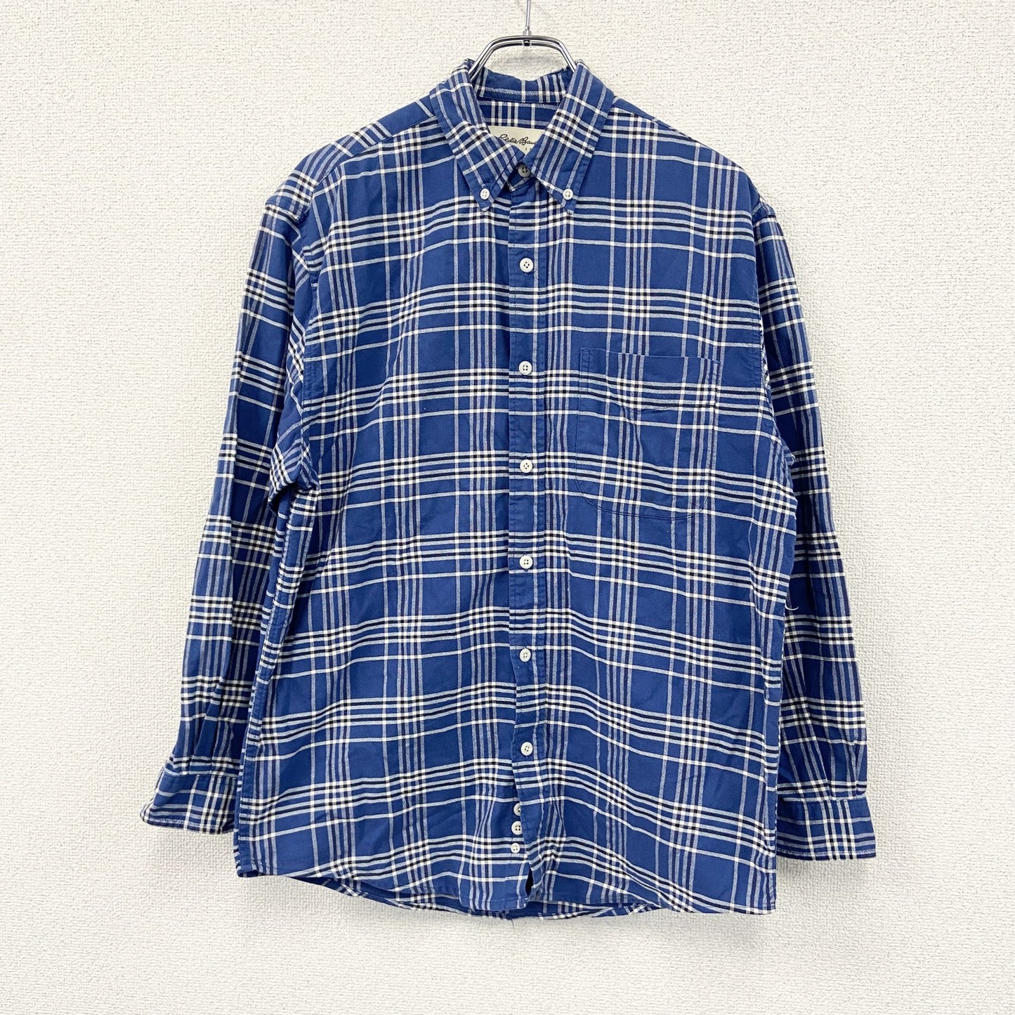 Eddie Bauer　エディーバウアー　長袖ボタンダウンシャツ　チェック柄　青　ブルー　Sサイズ