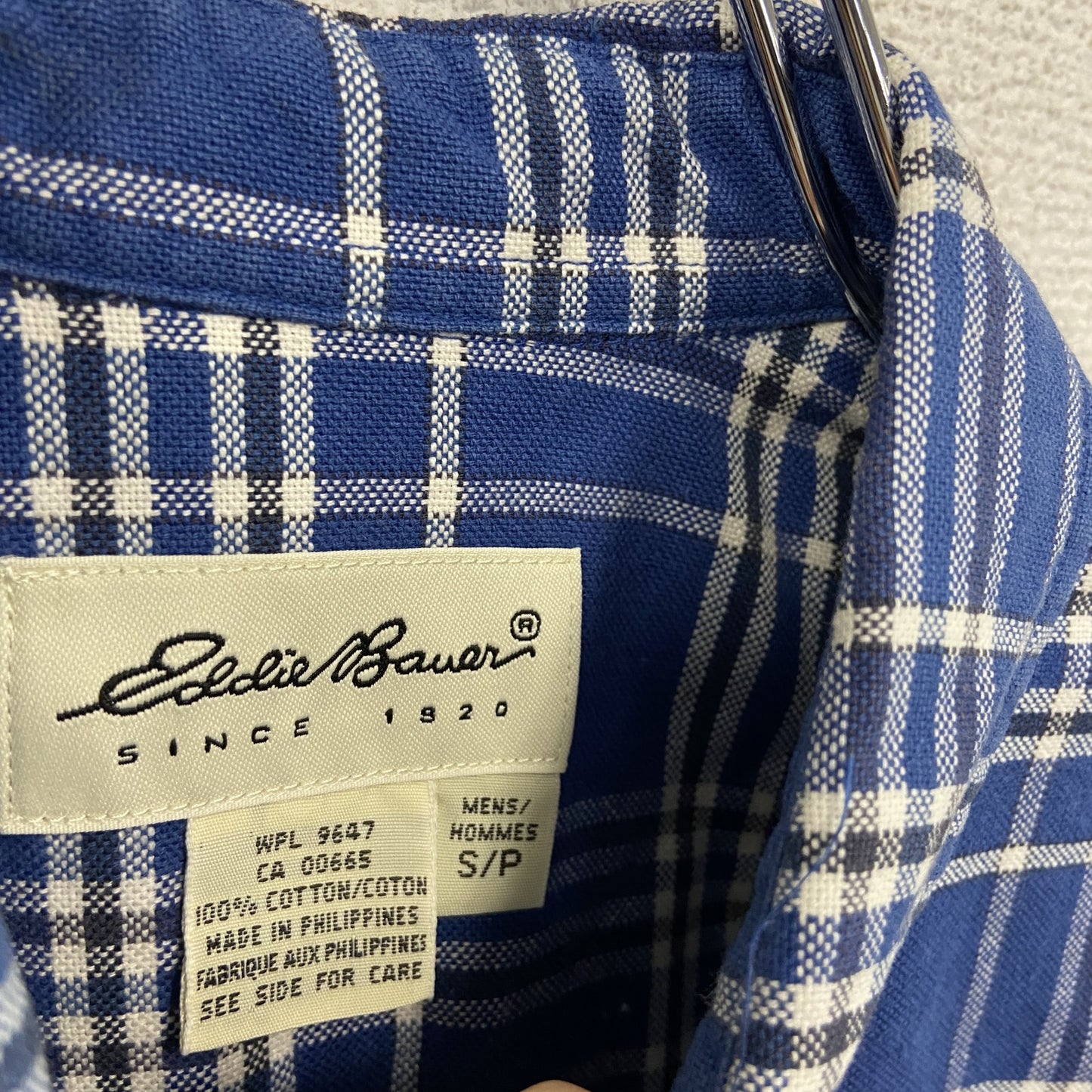 Eddie Bauer　エディーバウアー　長袖ボタンダウンシャツ　チェック柄　青　ブルー　Sサイズ