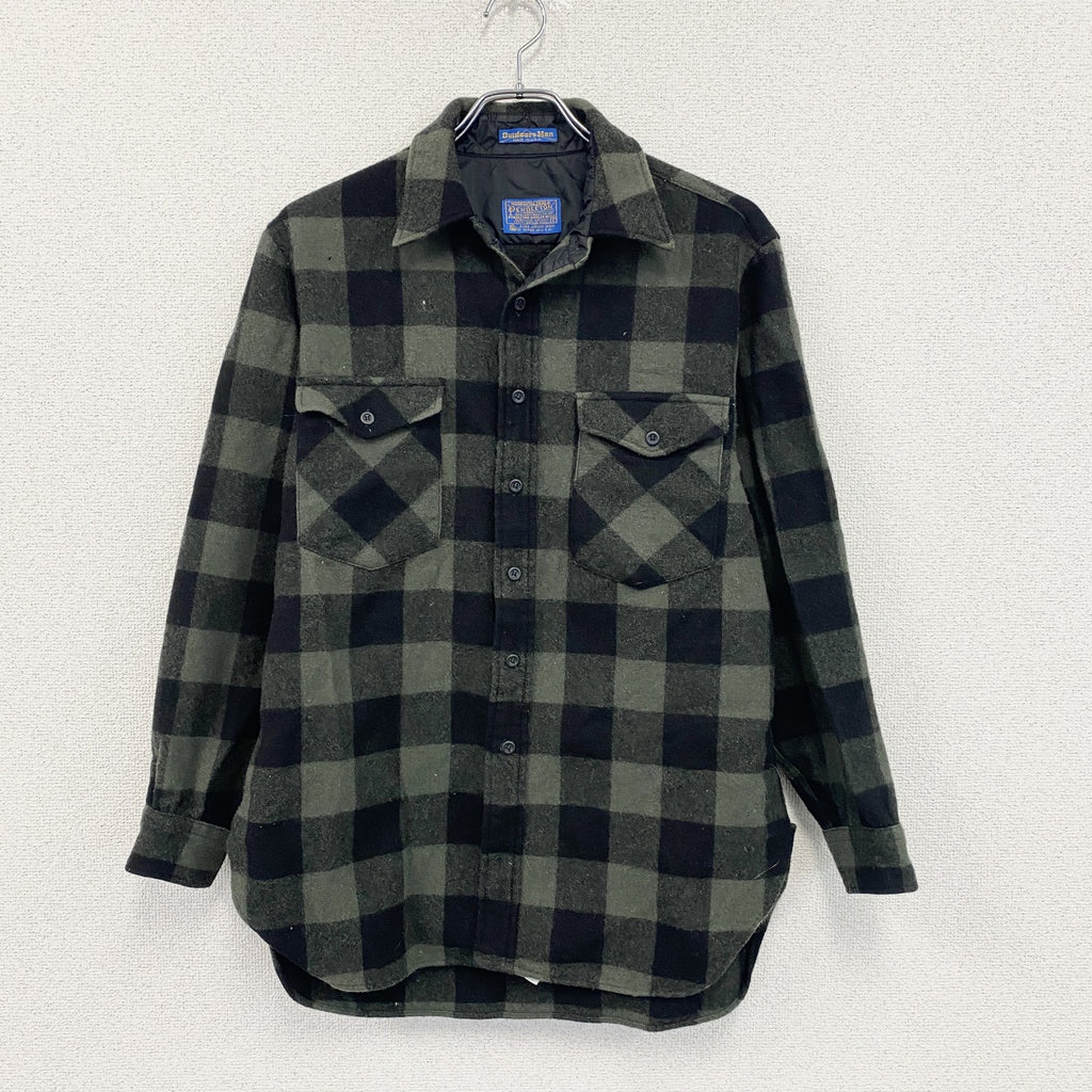 70s　PENDELTON　ペンドルトン　ウールシャツ　CPOシャツ　ヴィンテージ　ブロックチェック柄　黒　緑　Lサイズ