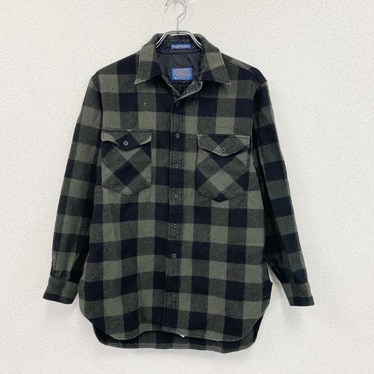 70s　PENDELTON　ペンドルトン　ウールシャツ　CPOシャツ　ヴィンテージ　ブロックチェック柄　黒　緑　Lサイズ