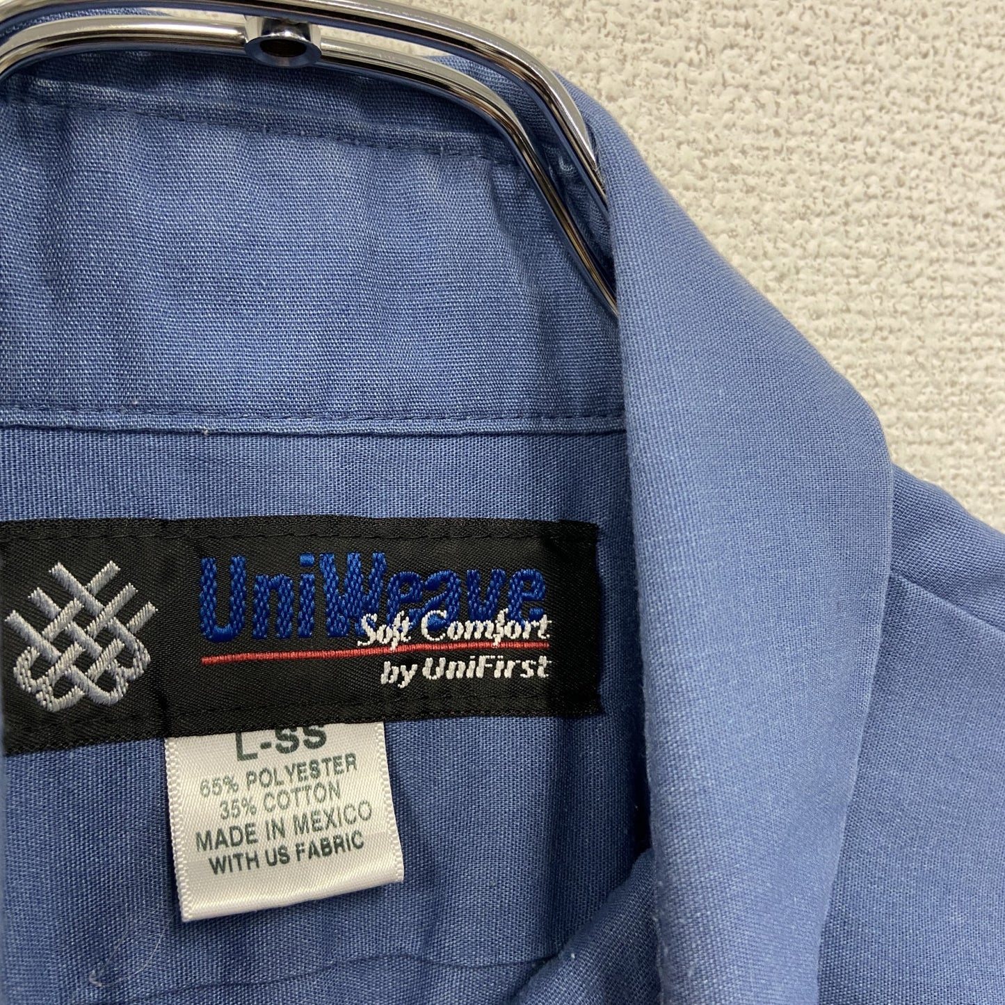 UniWeave　UniFirst　半袖ワークシャツ　ワッペン　青　ブルー　Lサイズ
