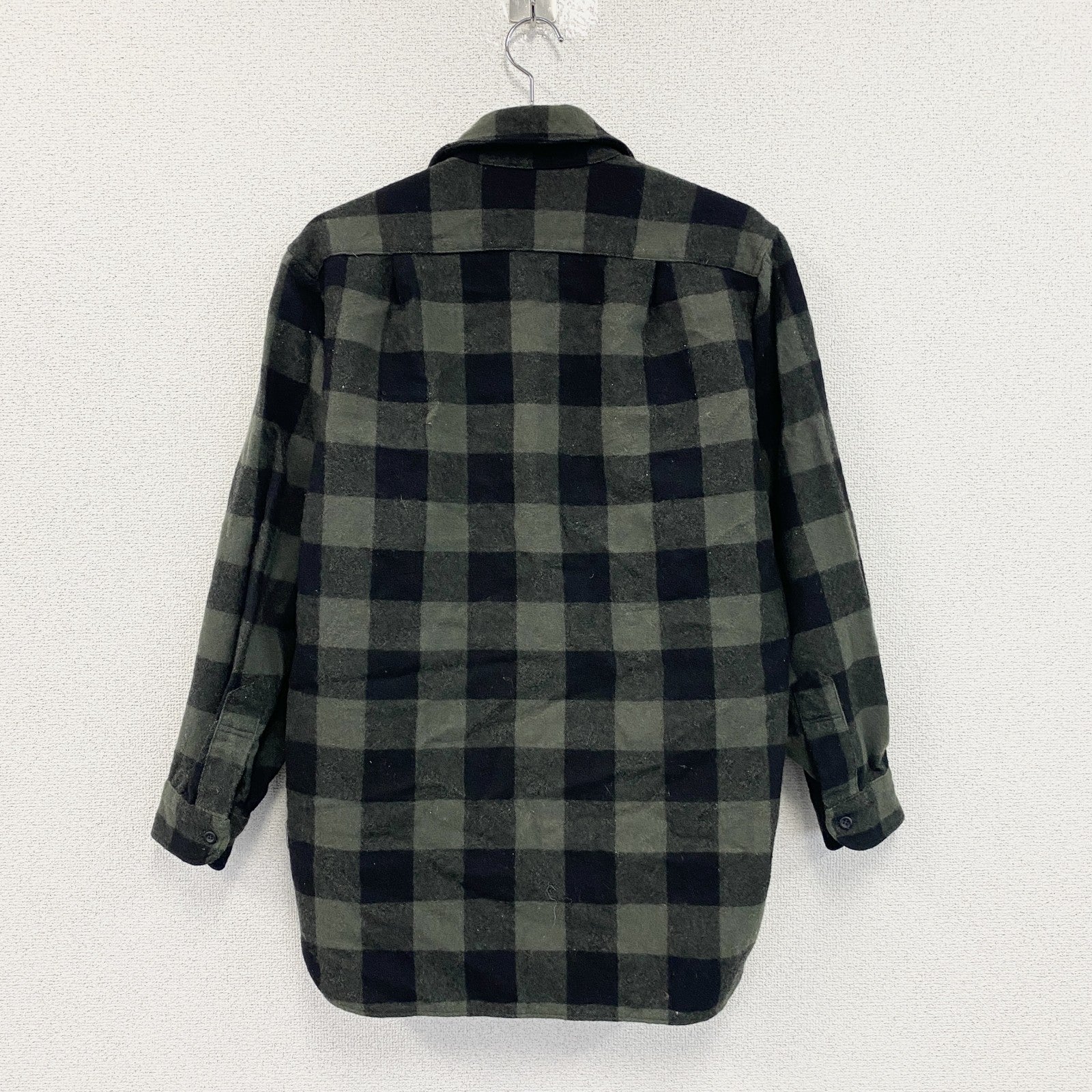 70s　PENDELTON　ペンドルトン　ウールシャツ　CPOシャツ　ヴィンテージ　ブロックチェック柄　黒　緑　Lサイズ