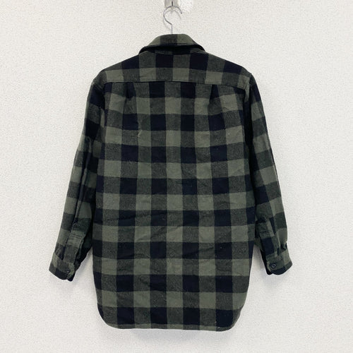 70s　PENDELTON　ペンドルトン　ウールシャツ　CPOシャツ　ヴィンテージ　ブロックチェック柄　黒　緑　Lサイズ