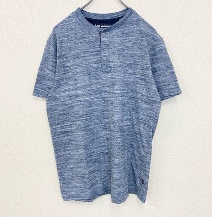 古着 used　LEE リー　半袖ヘンリーネックTシャツ　青　ブルー　ノームコア　無地　ラフ　春夏服　ハーフボタン　Mサイズ