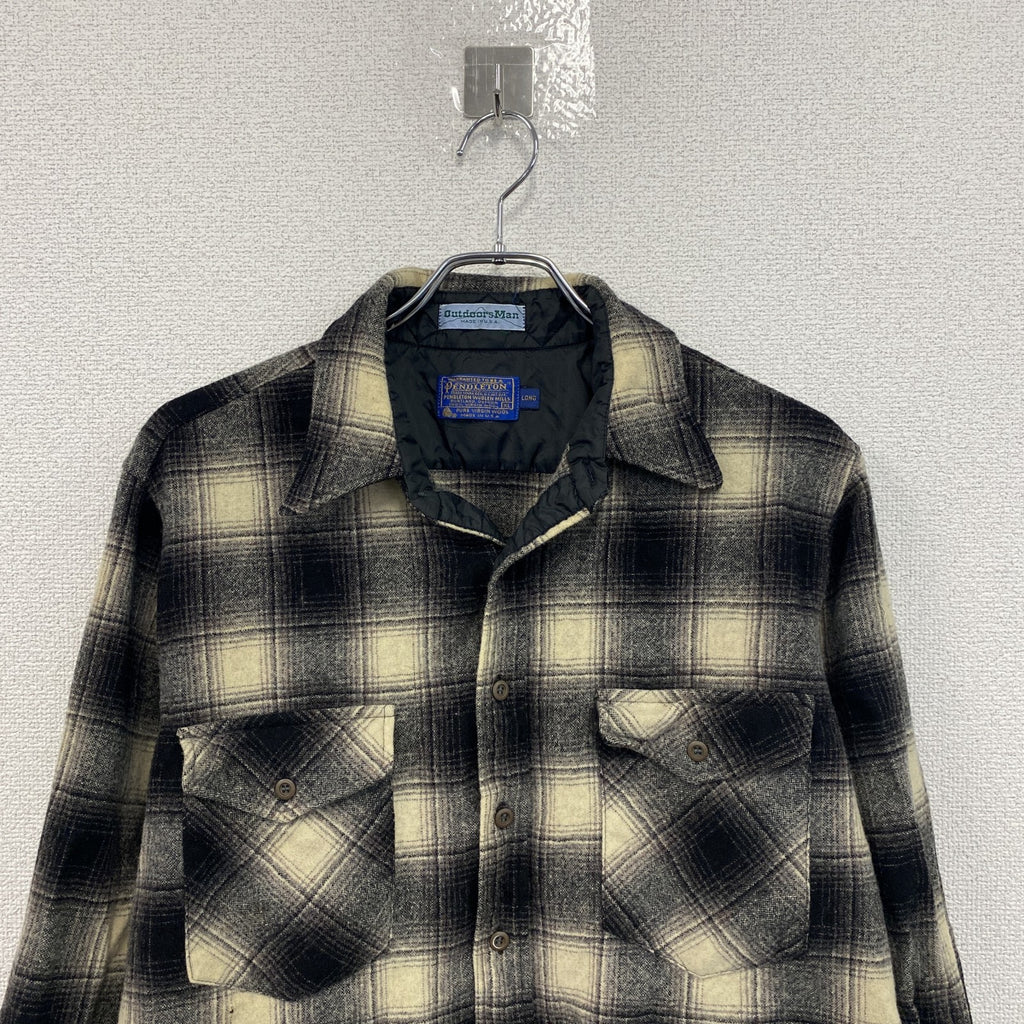70s　PENDELTON　ペンドルトン　ウールシャツ　ヴィンテージ　オンブレチェック柄　黒　ブラック　XLサイズ