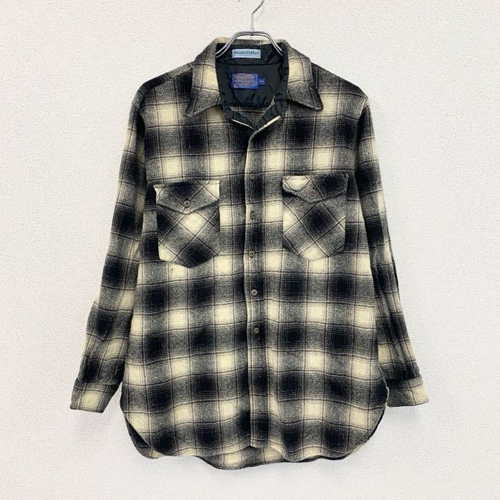70s　PENDELTON　ペンドルトン　ウールシャツ　ヴィンテージ　オンブレチェック柄　黒　ブラック　XLサイズ