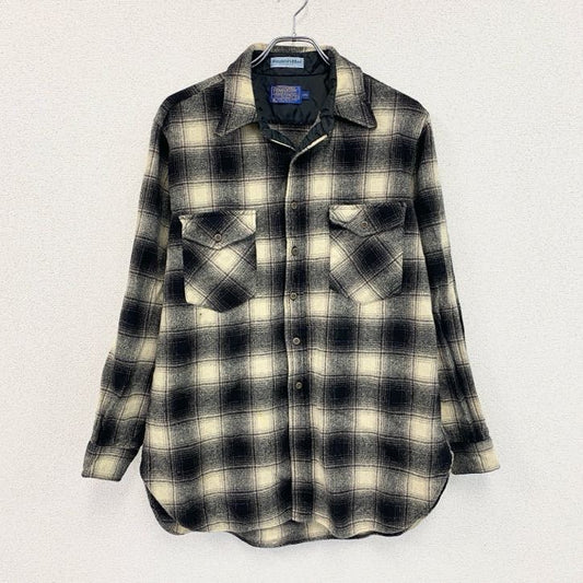 70s　PENDELTON　ペンドルトン　ウールシャツ　ヴィンテージ　オンブレチェック柄　黒　ブラック　XLサイズ