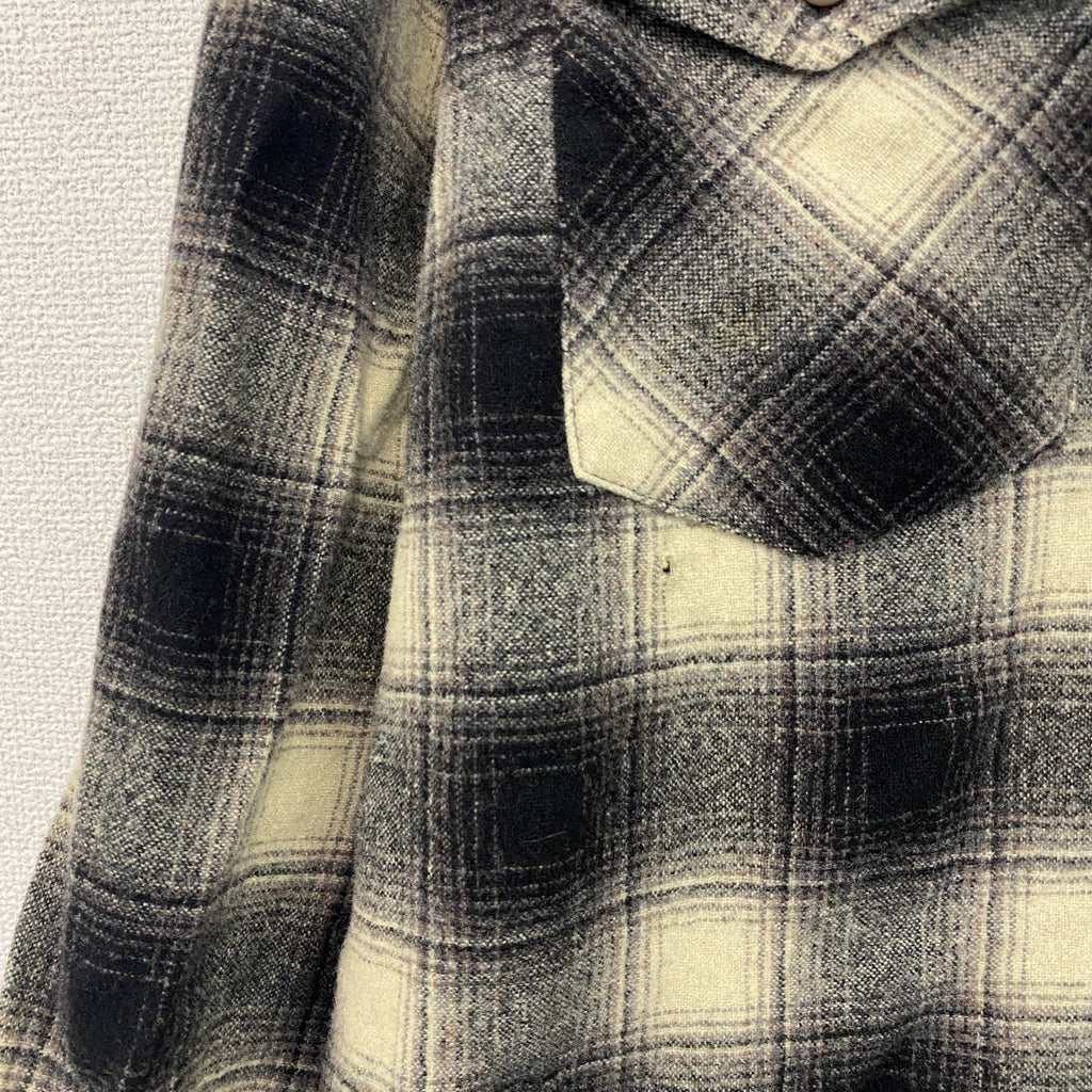 70s　PENDELTON　ペンドルトン　ウールシャツ　ヴィンテージ　オンブレチェック柄　黒　ブラック　XLサイズ