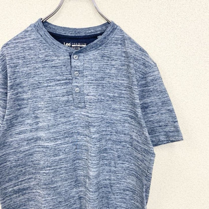 古着 used　LEE リー　半袖ヘンリーネックTシャツ　青　ブルー　ノームコア　無地　ラフ　春夏服　ハーフボタン　Mサイズ