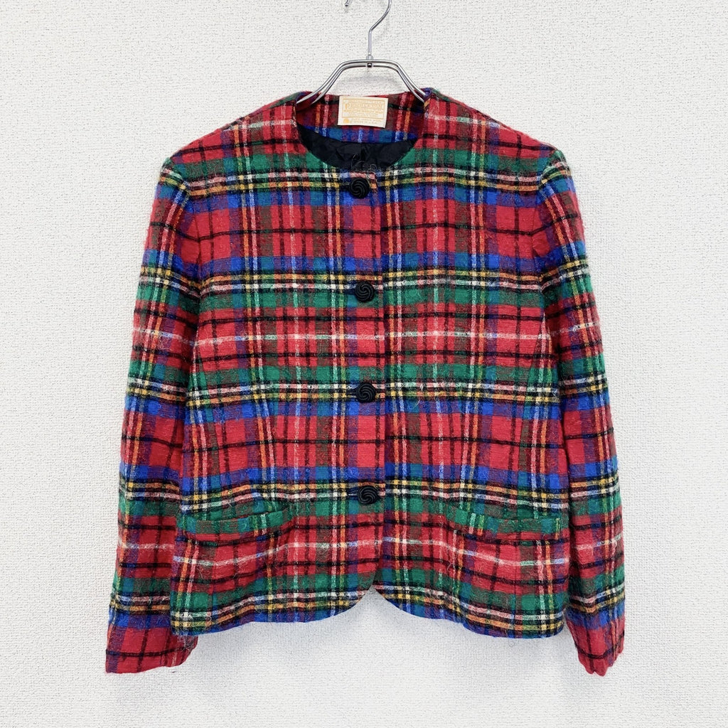 70s　PENDLETON　ペンドルトン　ウールノーカラージャケット　ヴィンテージ　タータンチェック　マルチカラー