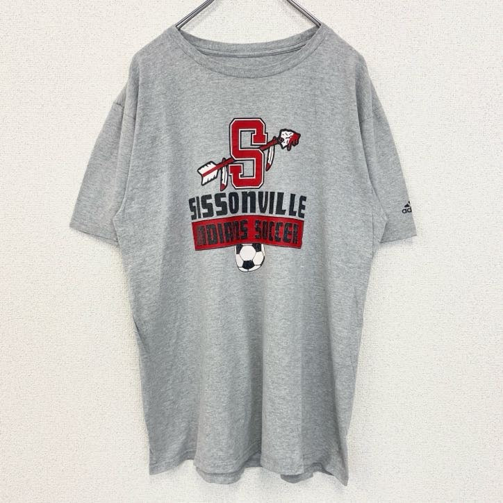 古着 used　adidas アディダス　半袖プリントTシャツ　グレー　シッソンヴィル　インディアンズ サッカー　Lサイズ
