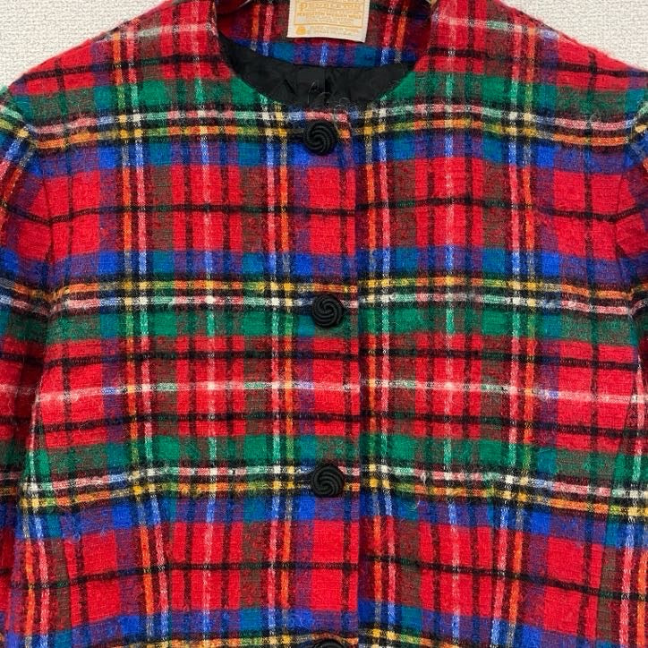 70s　PENDLETON　ペンドルトン　ウールノーカラージャケット　ヴィンテージ　タータンチェック　マルチカラー