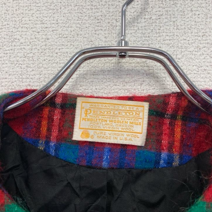 70s　PENDLETON　ペンドルトン　ウールノーカラージャケット　ヴィンテージ　タータンチェック　マルチカラー