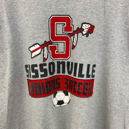 古着 used　adidas アディダス　半袖プリントTシャツ　グレー　シッソンヴィル　インディアンズ サッカー　Lサイズ