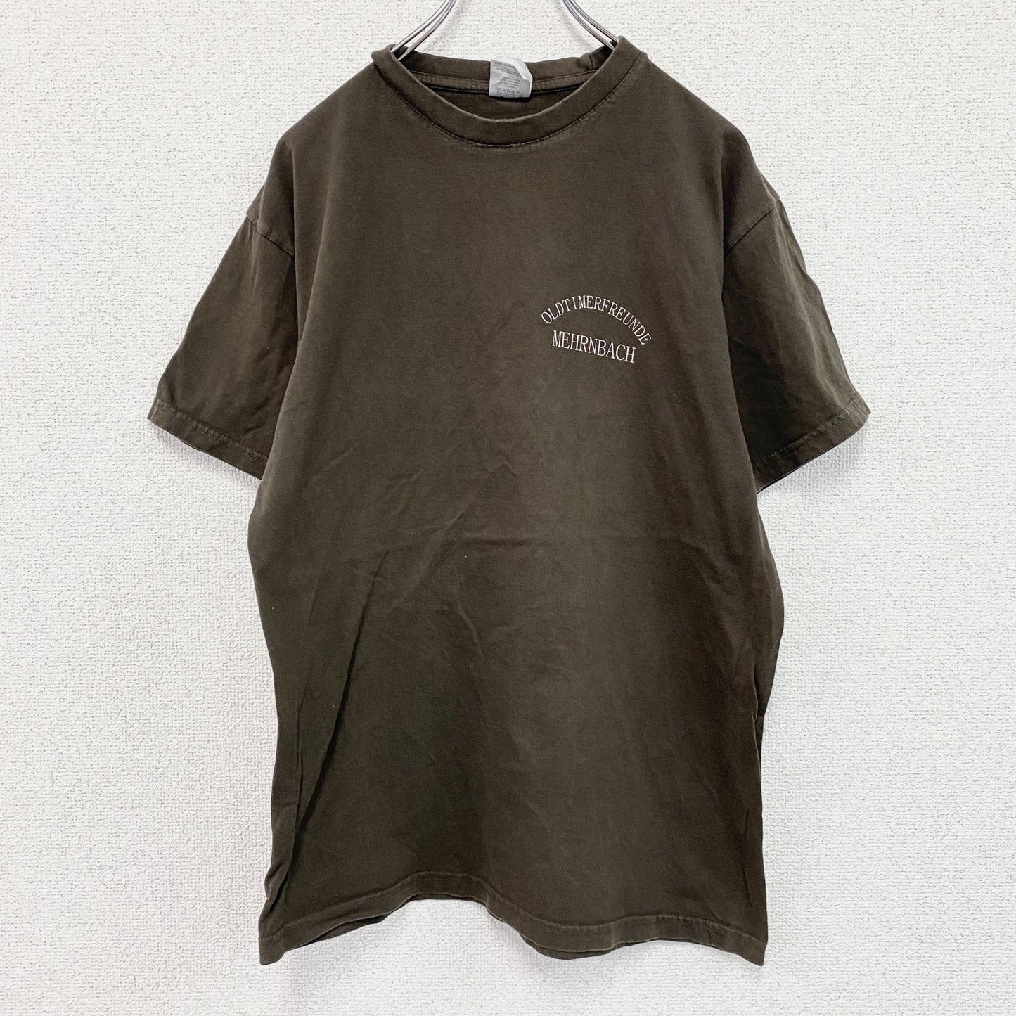 B＆C　半袖プリントTシャツ　アーチプリント　3連プリント　両面プリント　クルーネック　茶色　ブラウン　Mサイズ