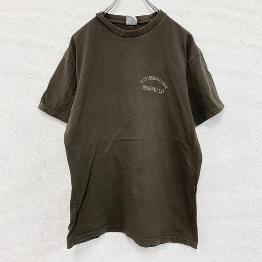 B＆C　半袖プリントTシャツ　アーチプリント　3連プリント　両面プリント　クルーネック　茶色　ブラウン　Mサイズ