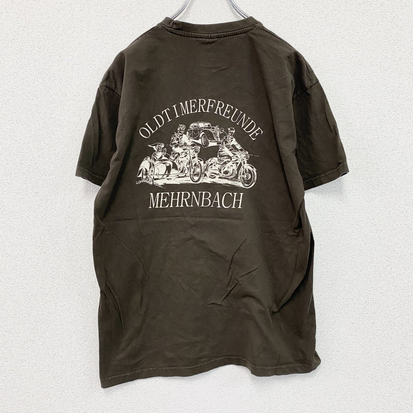 B＆C　半袖プリントTシャツ　アーチプリント　3連プリント　両面プリント　クルーネック　茶色　ブラウン　Mサイズ