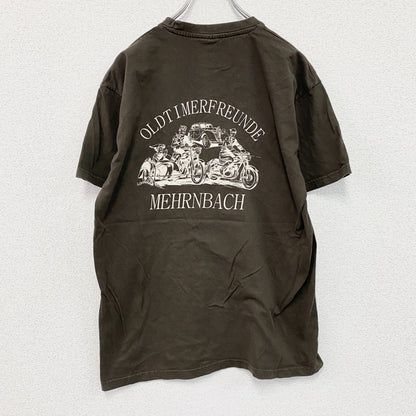 B＆C　半袖プリントTシャツ　アーチプリント　3連プリント　両面プリント　クルーネック　茶色　ブラウン　Mサイズ
