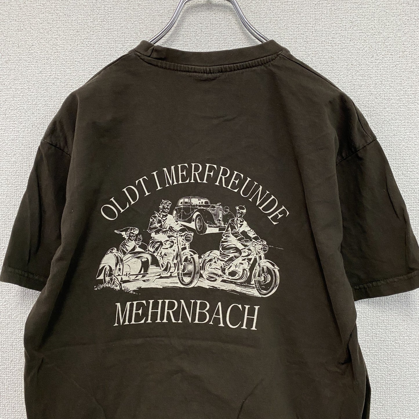 B＆C　半袖プリントTシャツ　アーチプリント　3連プリント　両面プリント　クルーネック　茶色　ブラウン　Mサイズ
