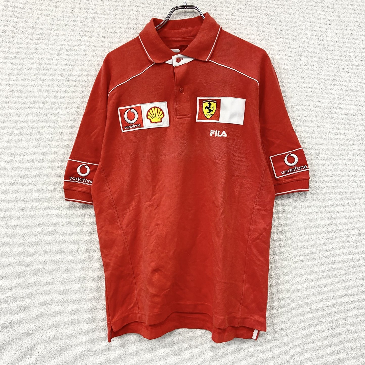 FILA　フィラ　フェラーリF1チームポロシャツ　スクーデリア・フェラーリ　シェル　ボーダフォン　刺繡ロゴ　赤　レッド　Lサイズ
