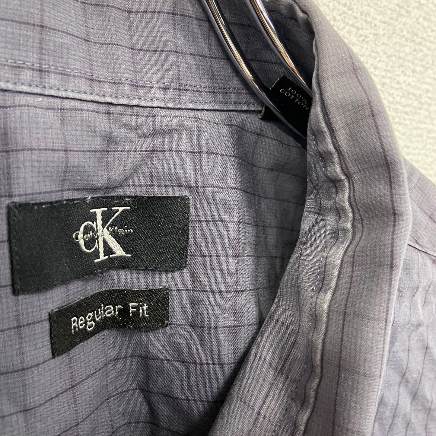 Calvin Klein　カルバンクライン　Regular Fit　長袖シャツ　チェック柄　紫　パープル　2XLサイズ