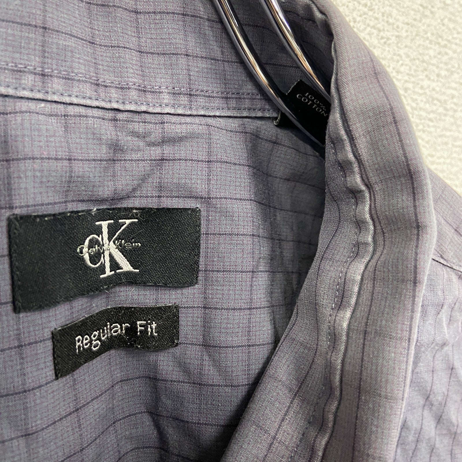 Calvin Klein　カルバンクライン　Regular Fit　長袖シャツ　チェック柄　紫　パープル　2XLサイズ