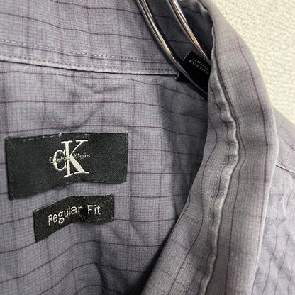 Calvin Klein　カルバンクライン　Regular Fit　長袖シャツ　チェック柄　紫　パープル　2XLサイズ