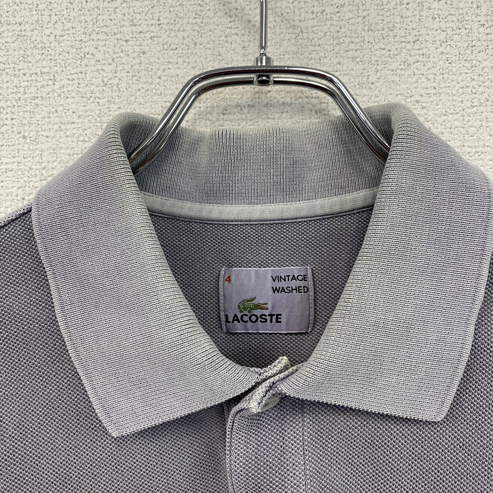 LACOSTE　ラコステ　半袖ポロシャツ　ウオッシュド加工　刺繍ロゴ　灰色　グレー　4サイズ