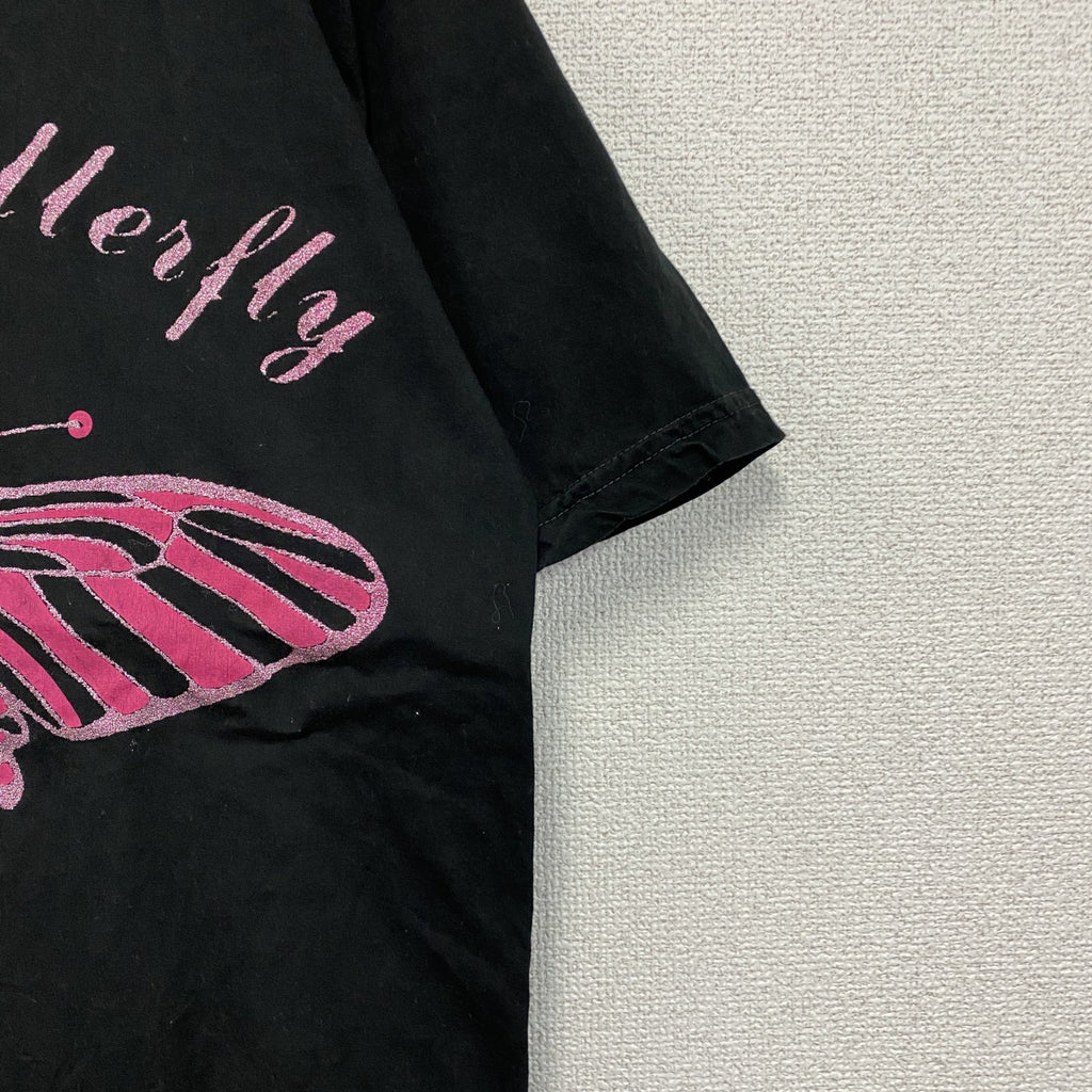 バタフライ　半袖プリントTシャツ　ユーロ　黒　ブラック　Mサイズ