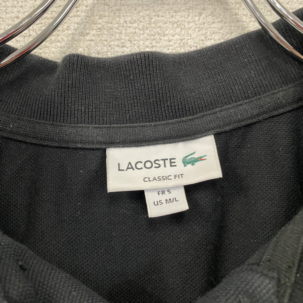 LACOSTE　ラコステ　半袖ポロシャツ　刺繍ロゴ　無地　黒　ブラック　Mサイズ