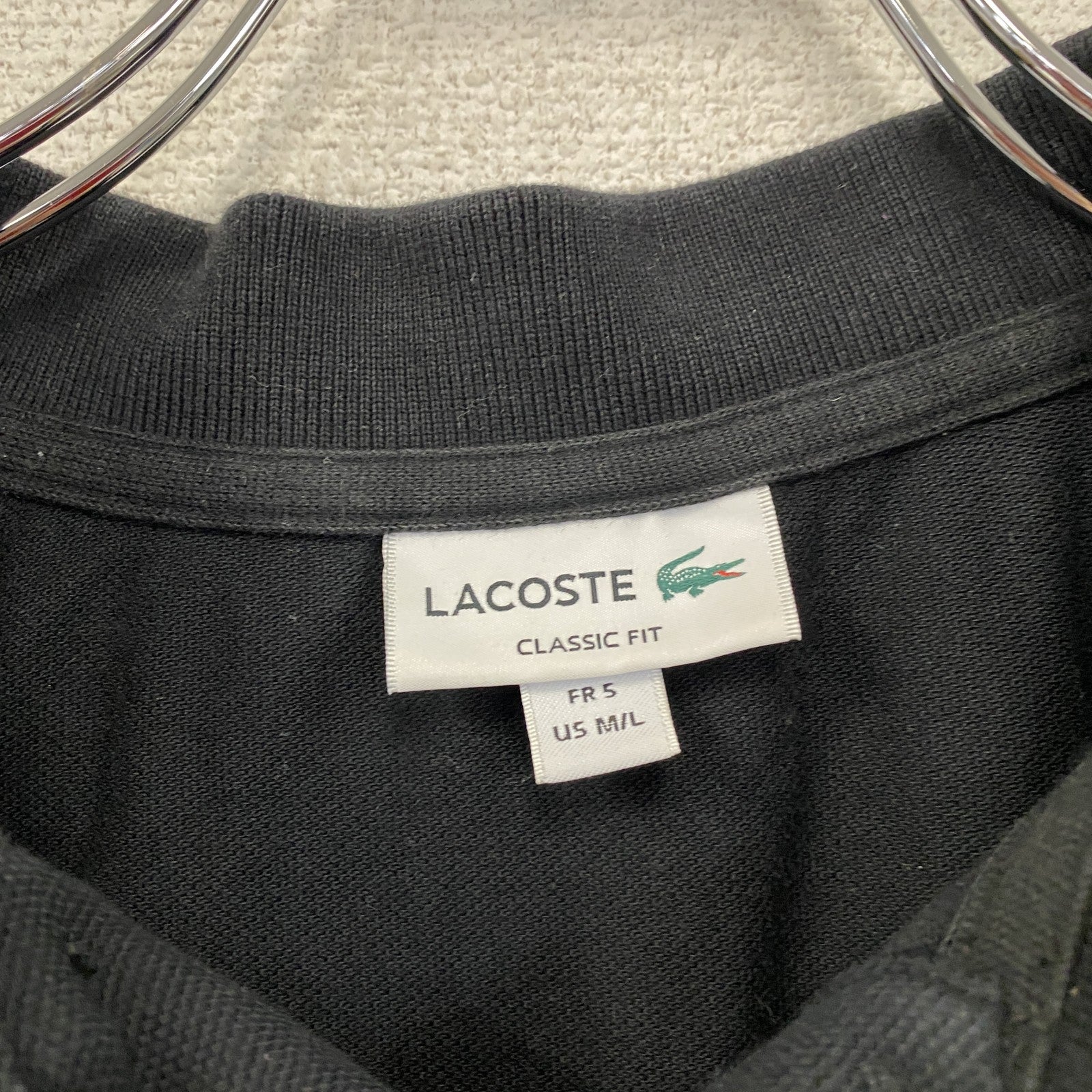 LACOSTE　ラコステ　半袖ポロシャツ　刺繍ロゴ　無地　黒　ブラック　Mサイズ