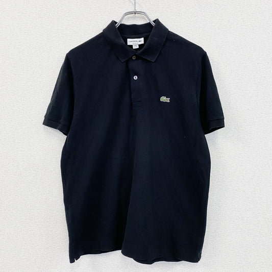 LACOSTE　ラコステ　半袖ポロシャツ　刺繍ロゴ　無地　黒　ブラック　Mサイズ