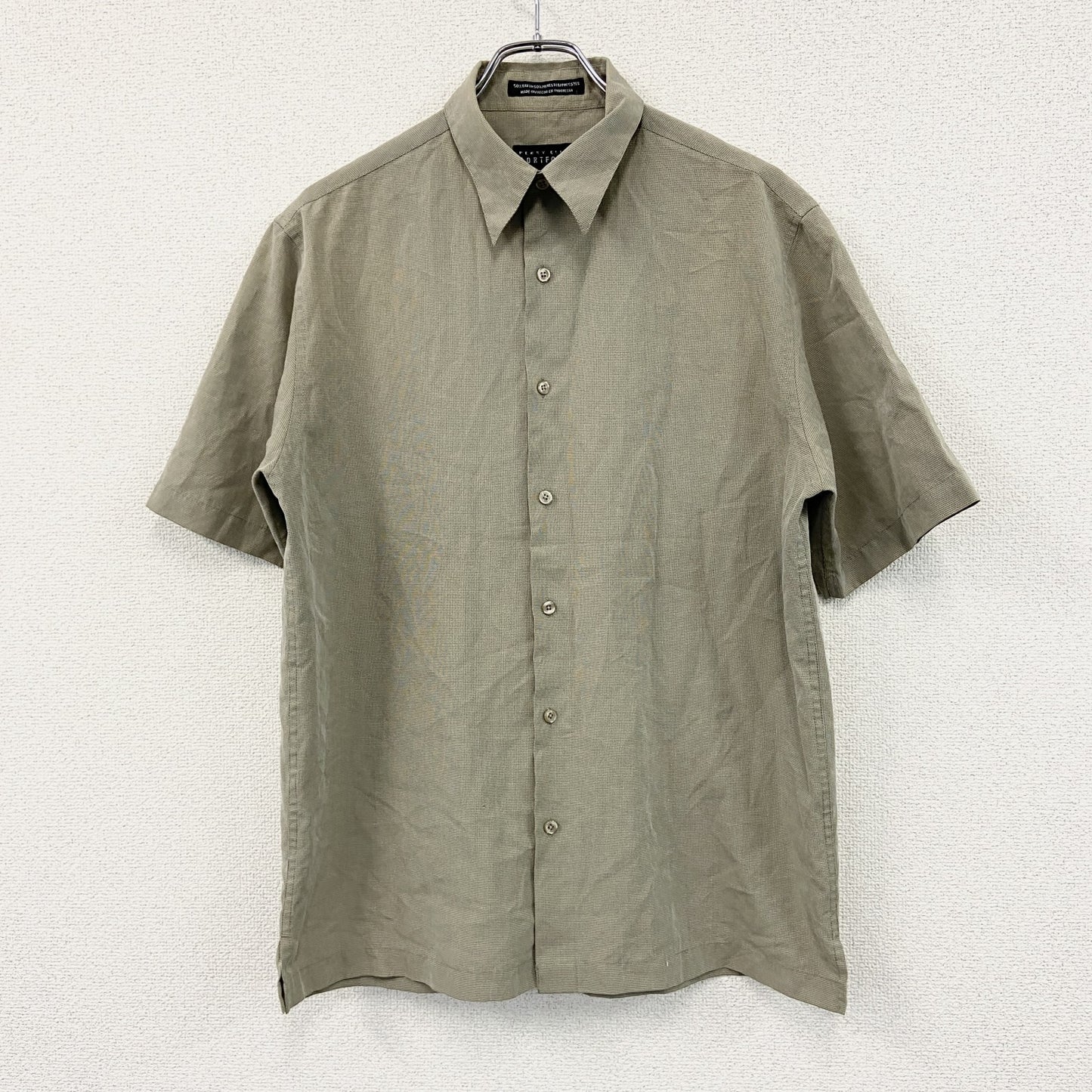 90s　 PERRY ELLIS PORTFOLIO　ペリー エリス ポートフォリオ　半袖シャツ　千鳥柄　ベージュ　Mサイズ