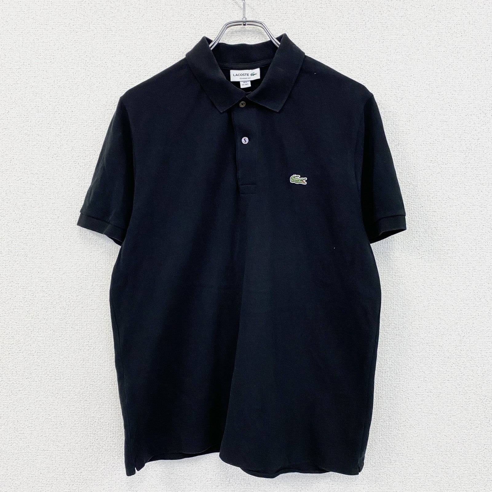 LACOSTE　ラコステ　半袖ポロシャツ　刺繍ロゴ　無地　黒　ブラック　Mサイズ