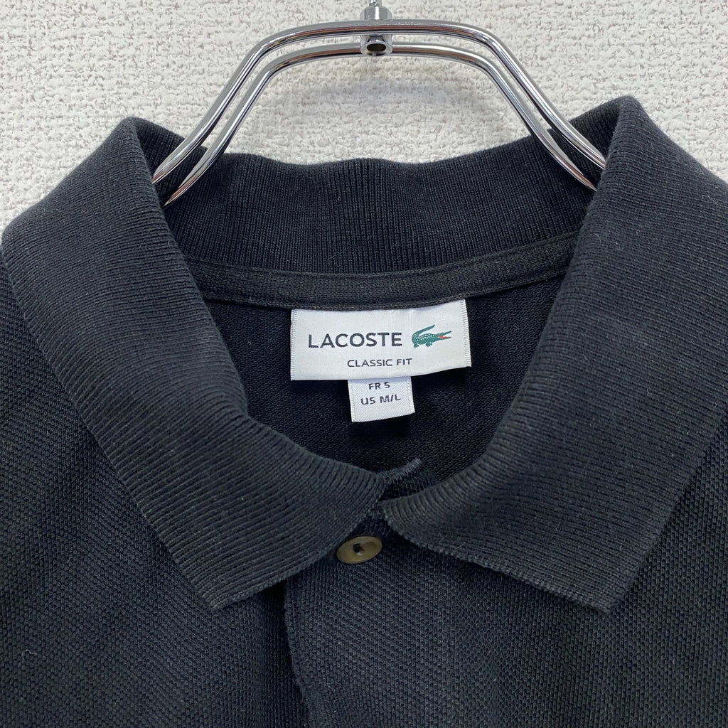 LACOSTE　ラコステ　半袖ポロシャツ　刺繍ロゴ　無地　黒　ブラック　Mサイズ