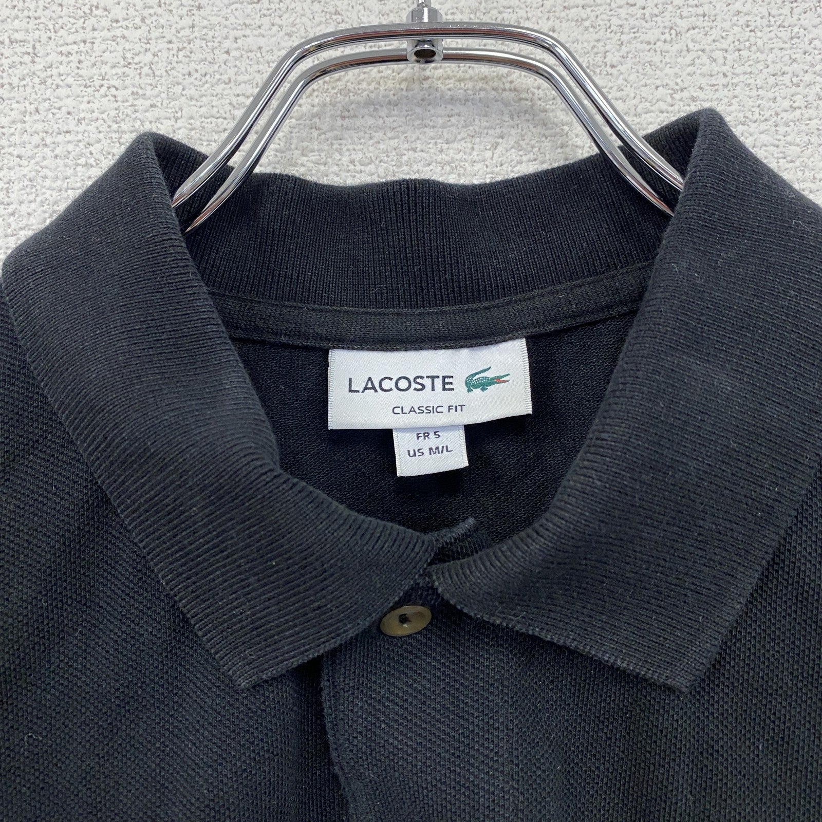 LACOSTE　ラコステ　半袖ポロシャツ　刺繍ロゴ　無地　黒　ブラック　Mサイズ