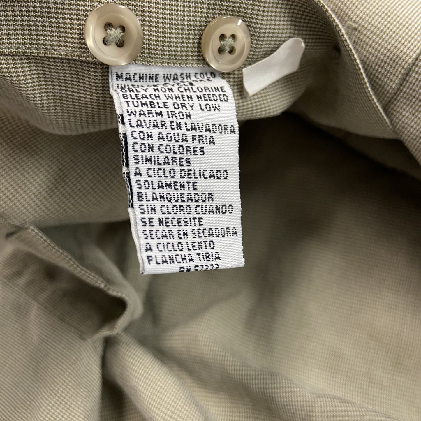 90s　 PERRY ELLIS PORTFOLIO　ペリー エリス ポートフォリオ　半袖シャツ　千鳥柄　ベージュ　Mサイズ