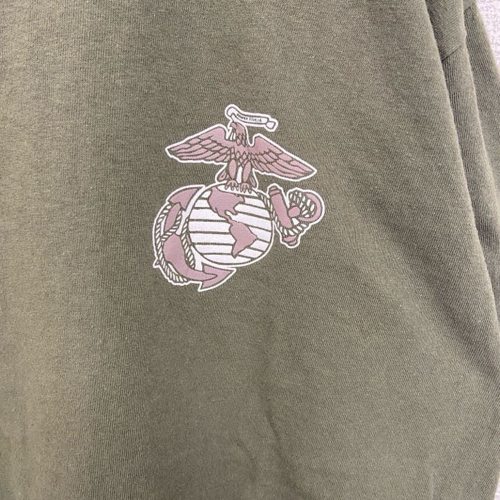 古着 used　champion　チャンピオン　半袖プリントTシャツ　ワンポイントデザイン　緑　ミリタリー　米軍　海兵　Lサイズ