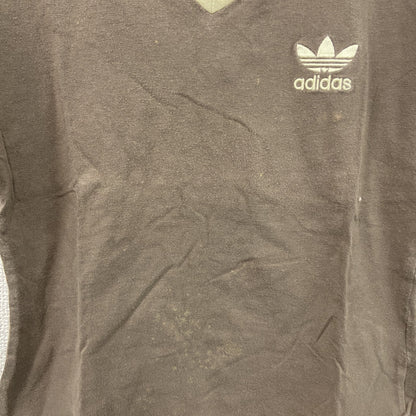 80s～　adidas　アディダス　半袖Ｔシャツ　ピチT　Vネック　トレフォイルロゴ　刺繍ロゴ　y2k　茶色　ブラウン　Mサイズ