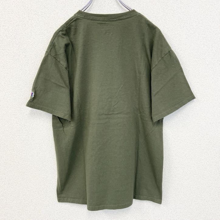 古着 used　champion　チャンピオン　半袖プリントTシャツ　ワンポイントデザイン　緑　ミリタリー　米軍　海兵　Lサイズ