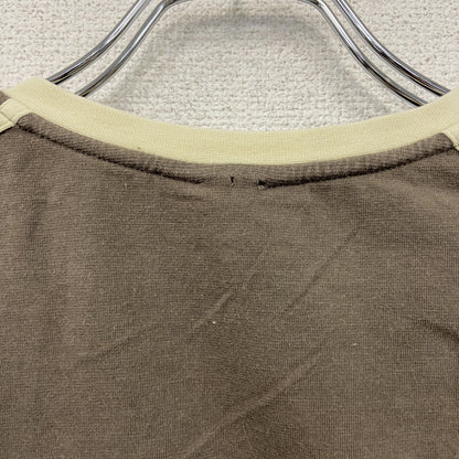 80s～　adidas　アディダス　半袖Ｔシャツ　ピチT　Vネック　トレフォイルロゴ　刺繍ロゴ　y2k　茶色　ブラウン　Mサイズ
