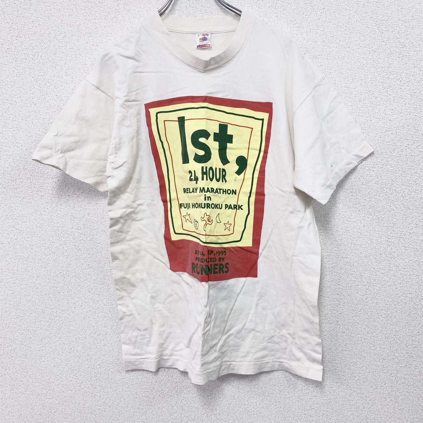 90s　FRUIT OF THE LOOM　フルーツオブザルーム　半袖プリントTシャツ　ヴィンテージ　白　Lサイズ
