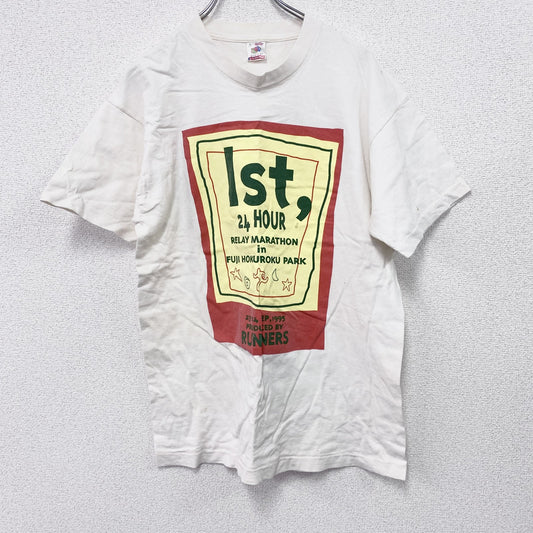 90s　FRUIT OF THE LOOM　フルーツオブザルーム　半袖プリントTシャツ　ヴィンテージ　白　Lサイズ